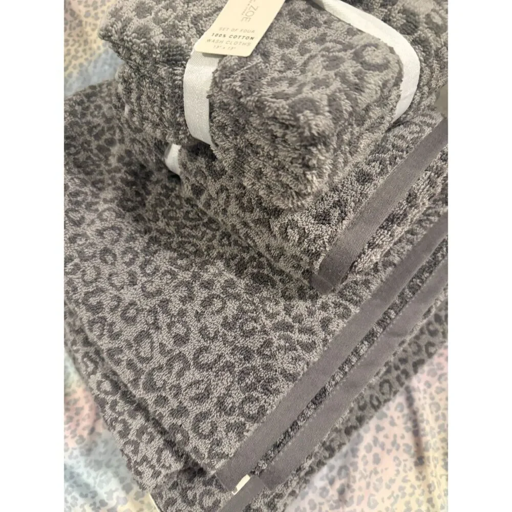 Rachel Zoe Leopard cheetahTowel Set 100% Cotton Bath, Hand Washcloths NWT